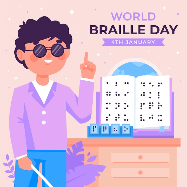 Flat world braille day illustration