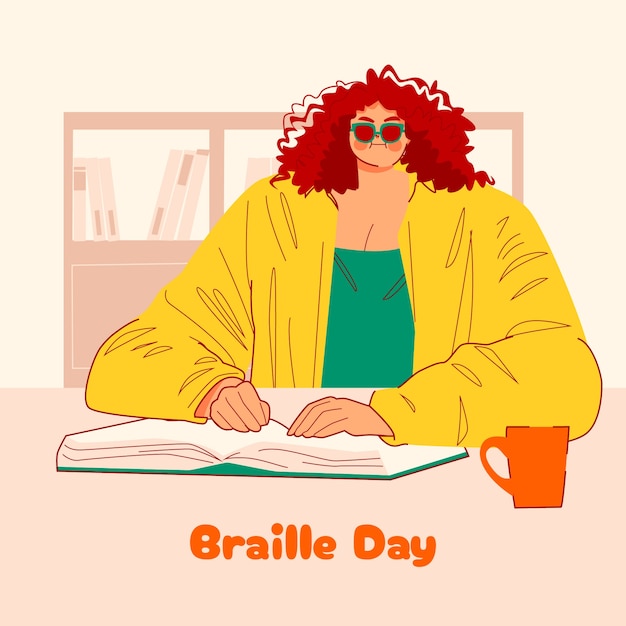 Flat world braille day illustration