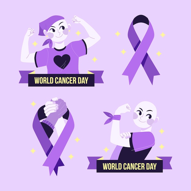 Flat world cancer day badges collection