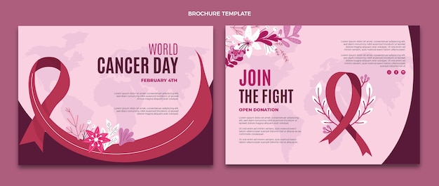 Vettore gratuito modello di brochure per la giornata mondiale del cancro piatta