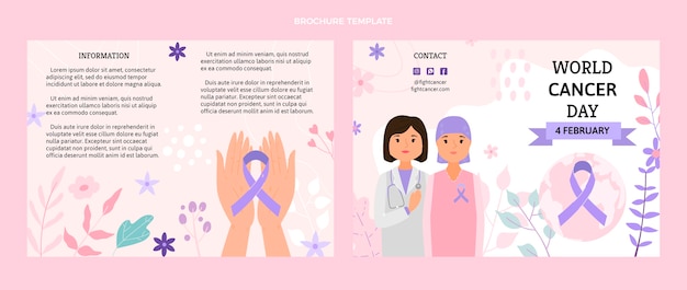 Бесплатное векторное изображение Плоский шаблон брошюры всемирного дня борьбы с раком