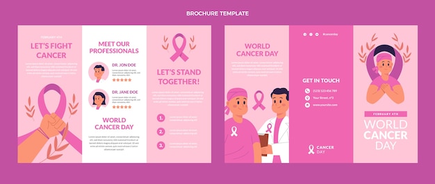 Vettore gratuito modello di brochure per la giornata mondiale del cancro piatta