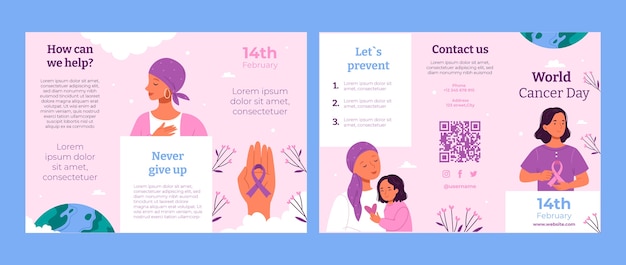 Flat world cancer day brochure template