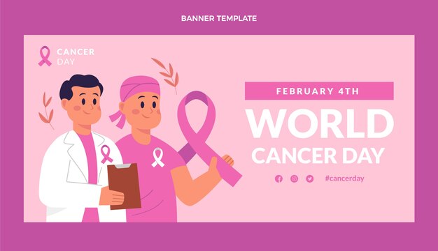 Flat world cancer day horizontal banner