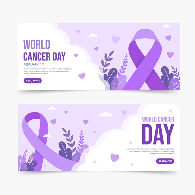 Flat world cancer day horizontal banners set