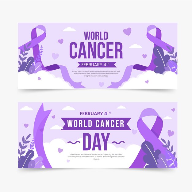 Flat world cancer day horizontal banners set