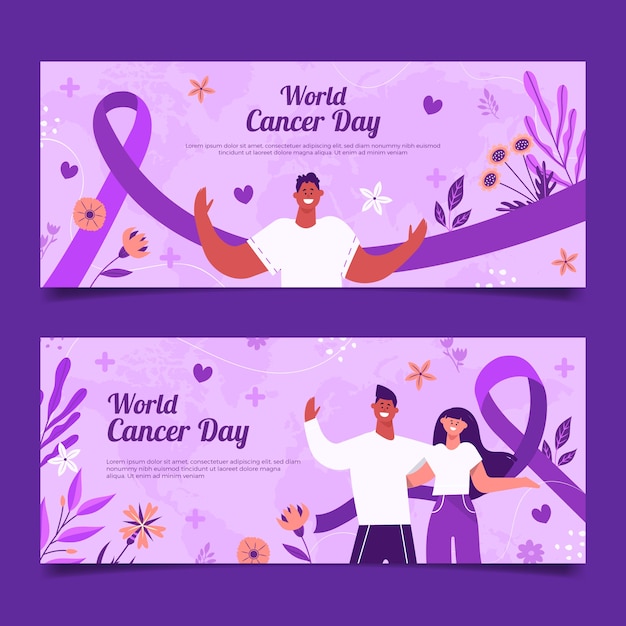 Плоский всемирный день борьбы с раком горизонтальные баннеры