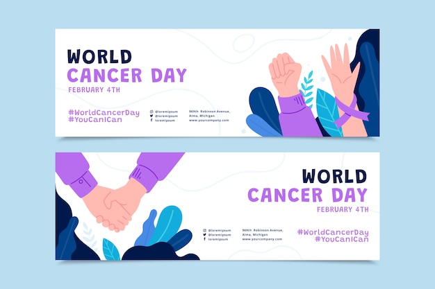 Бесплатное векторное изображение Плоский всемирный день борьбы с раком горизонтальные баннеры