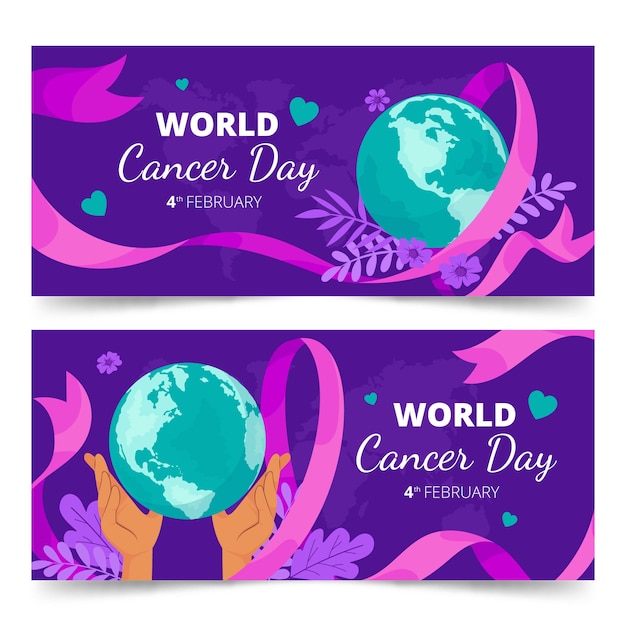 Free vector flat world cancer day horizontal banners set