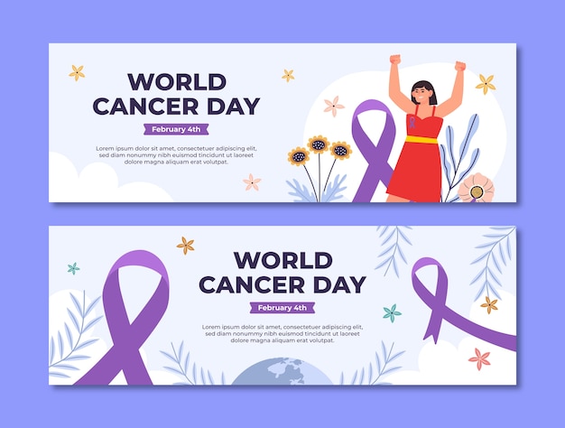 Flat world cancer day horizontal banners set