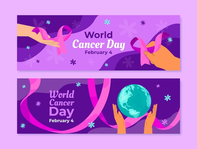 Flat world cancer day horizontal banners set