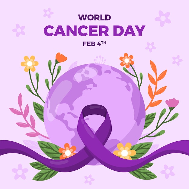 Flat world cancer day illustration