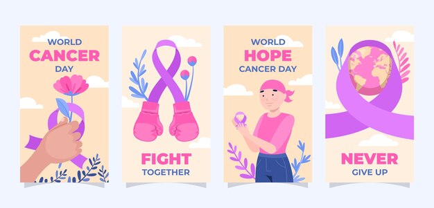 Flat world cancer day instagram stories collection