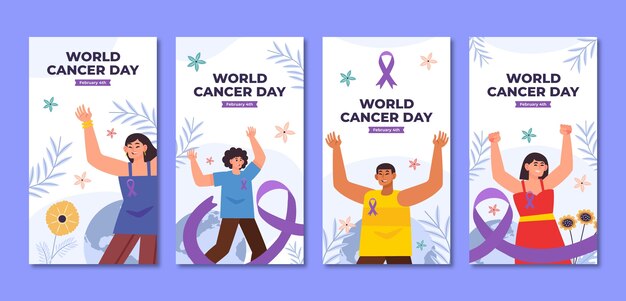 Flat world cancer day instagram stories collection