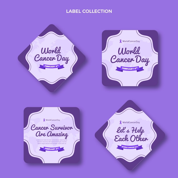 Бесплатное векторное изображение Плоская коллекция этикеток всемирного дня борьбы с раком