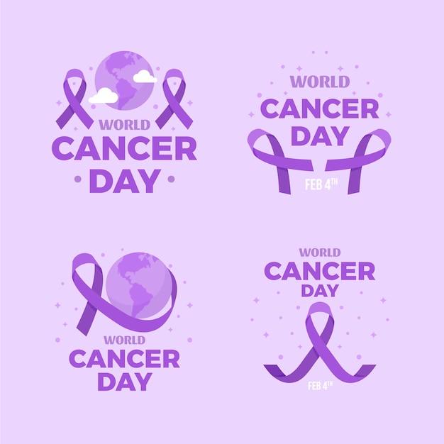 Free vector flat world cancer day labels collection