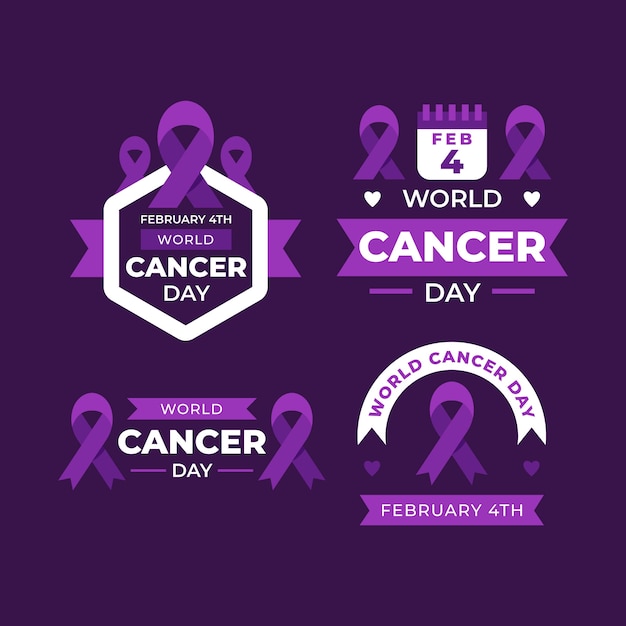 Flat world cancer day labels collection