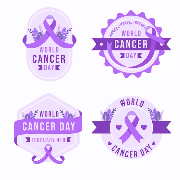 Flat world cancer day labels collection