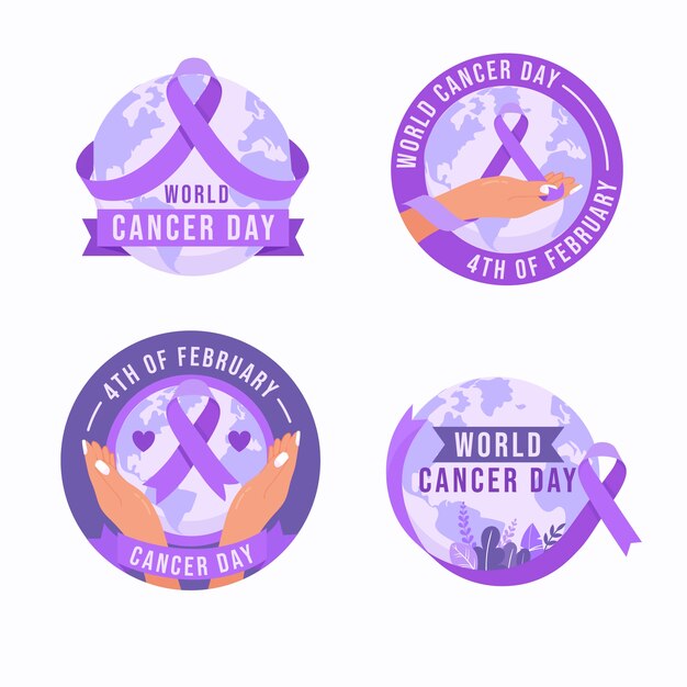 flat world cancer day labels collection