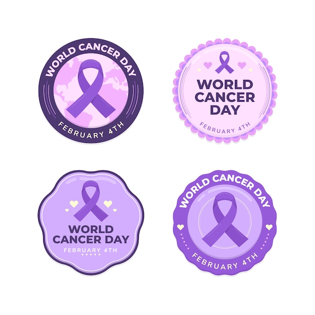 Flat world cancer day labels collection