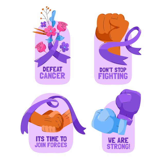 Flat world cancer day labels collection