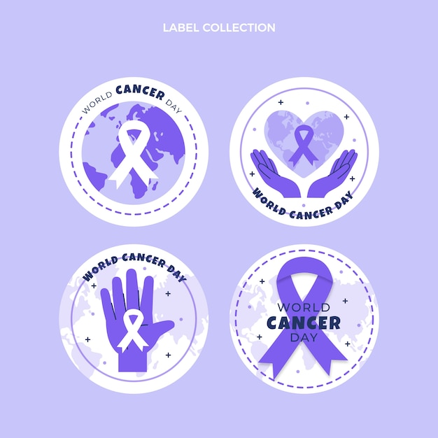 Free Vector flat world cancer day labels collection