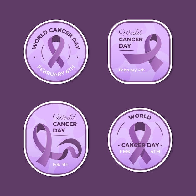 Бесплатное векторное изображение Плоская коллекция этикеток всемирного дня борьбы с раком