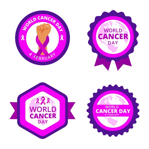 Flat world cancer day labels collection