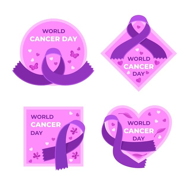 flat world cancer day labels collection