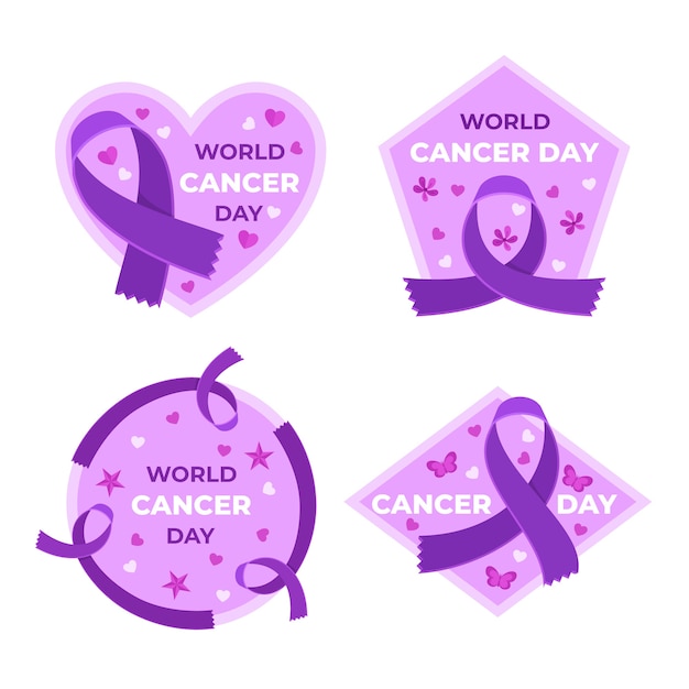 Free vector flat world cancer day labels collection