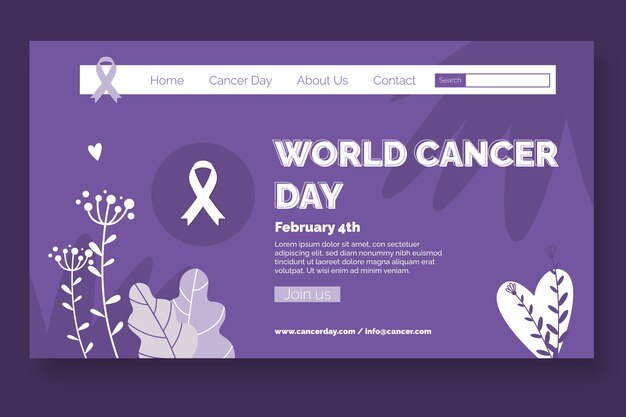 Flat world cancer day landing page template