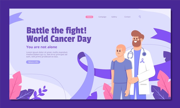 Flat world cancer day landing page template