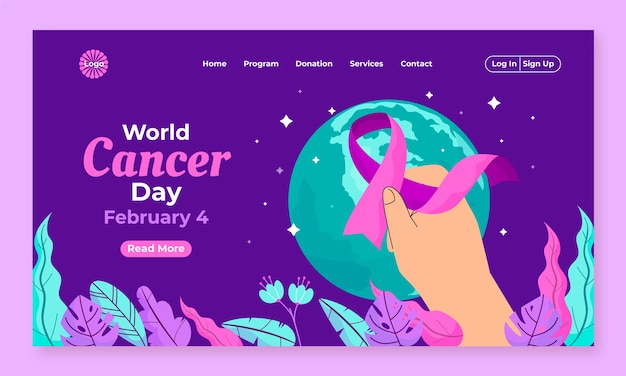 Flat world cancer day landing page template