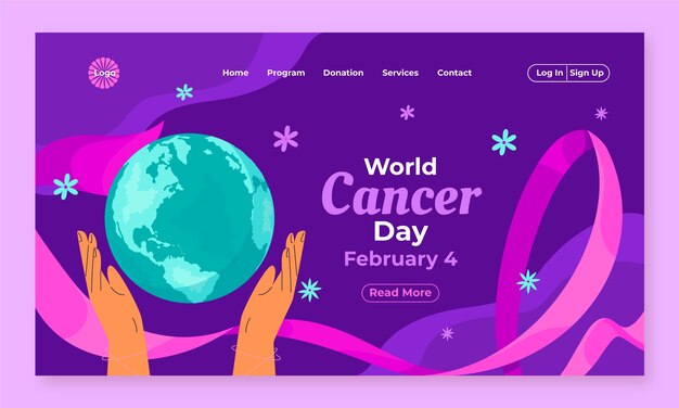 Плоский шаблон целевой страницы всемирного дня борьбы с раком