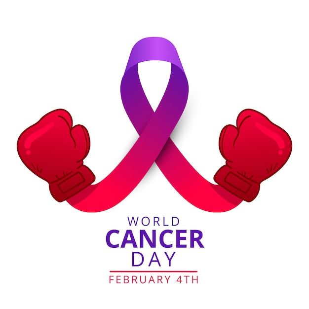 Free vector flat world cancer day purple ribbon with boxing gloves