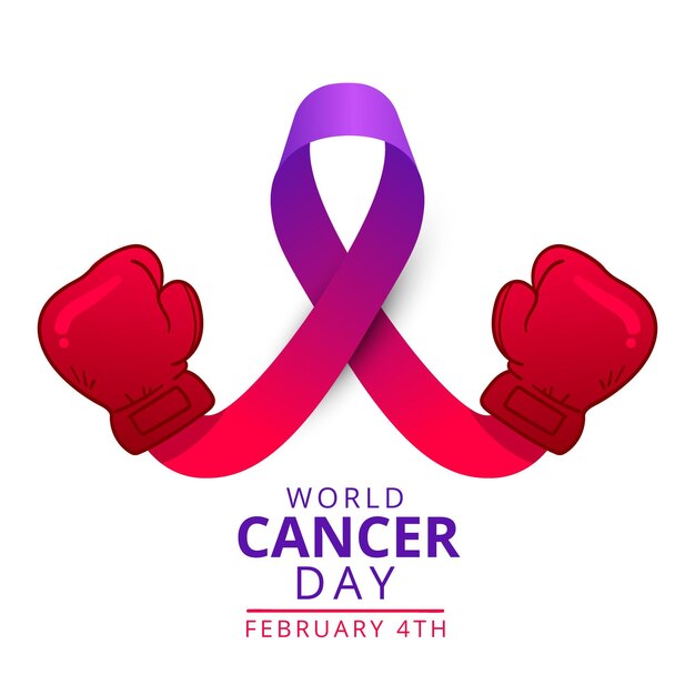 권투 장갑과 평면 세계 암의 날 보라색 리본