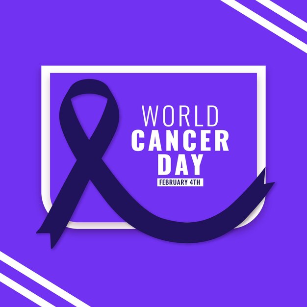 Flat world cancer day ribbon