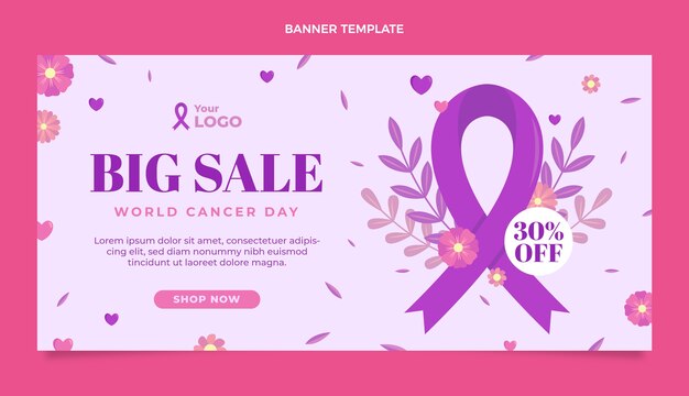 Flat world cancer day sale horizontal banner