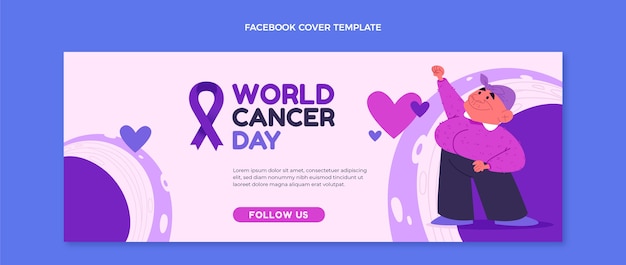 Modello di copertina dei social media per la giornata mondiale del cancro piatta