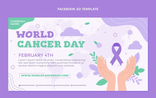 Vettore gratuito modello promozionale di social media per la giornata mondiale del cancro piatto