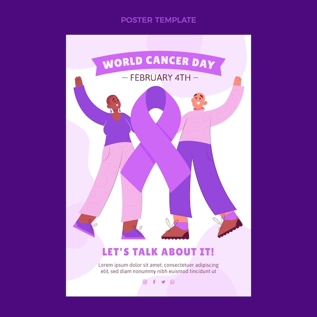 Modello di poster verticale per la giornata mondiale del cancro piatto