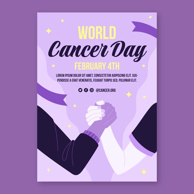Modello di poster verticale piatto giornata mondiale del cancro