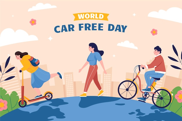 Бесплатное векторное изображение День без автомобиля в плоском мире