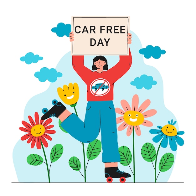 Flat world car free day illustration