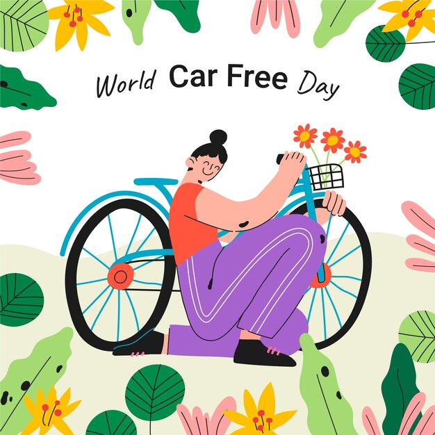 flat world car free day illustration
