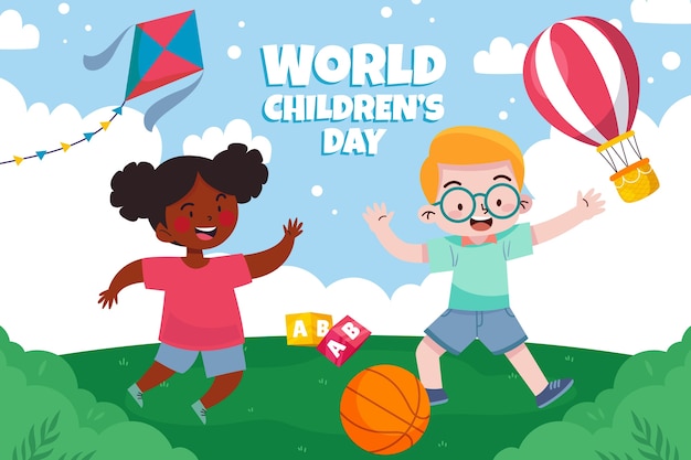 Бесплатное векторное изображение Плоский всемирный детский день фон