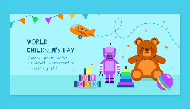 Flat world children's day horizontal banner template