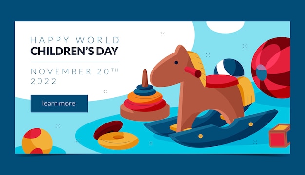 Free vector flat world children's day horizontal banner template