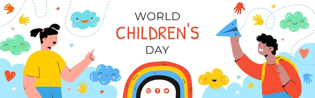 Бесплатное векторное изображение Плоский всемирный детский день горизонтальный баннер шаблон