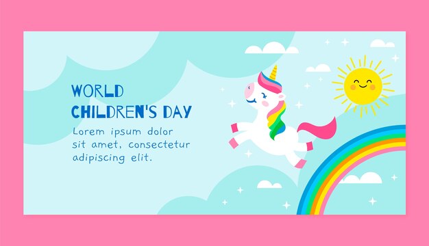 Flat world children's day horizontal banner template